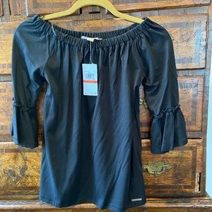 Off shoulder ruffle 3/4 sleeve Michael Kors cotton shirt